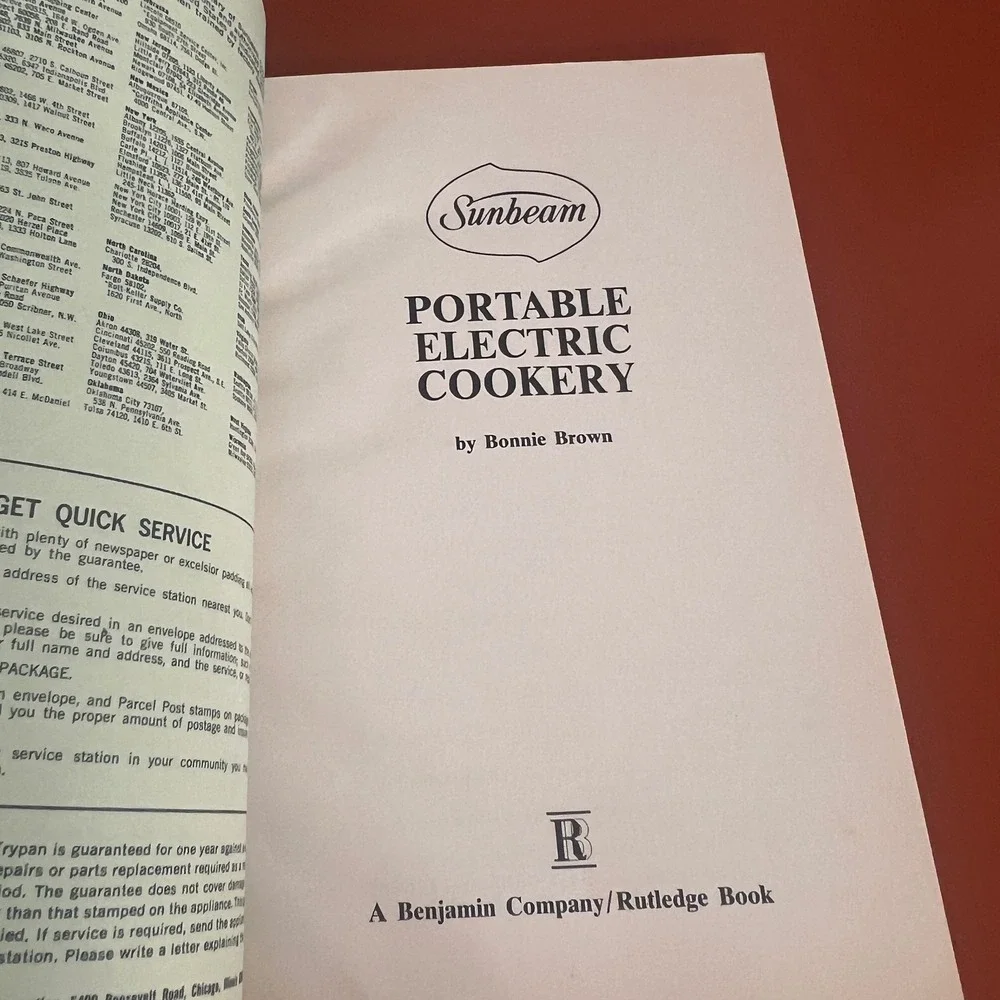 Sunbeam Portable Electric Cookery Vtg 1970 Cookbook Bonnie Brown Multi-Cooker